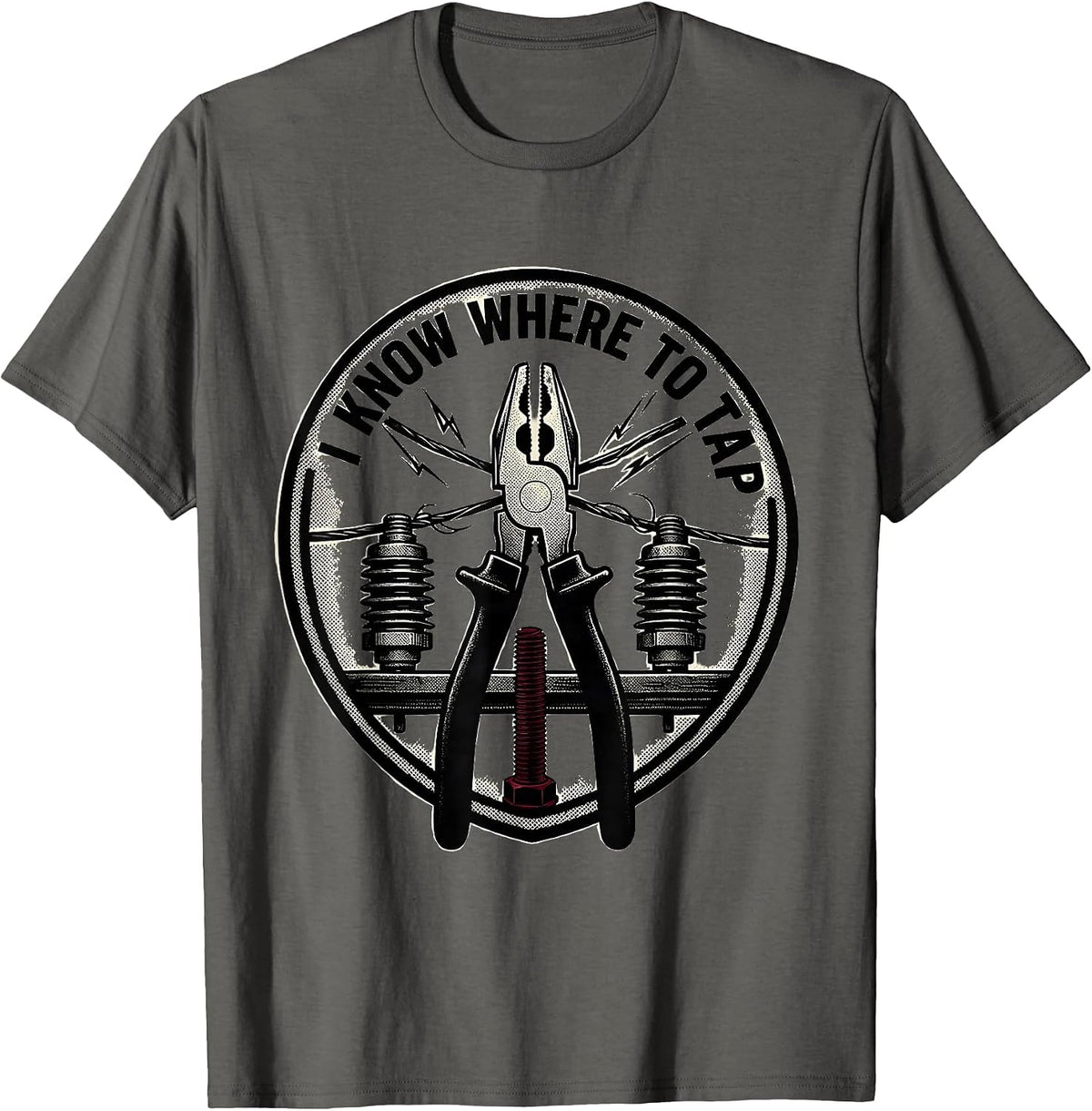 I Know Where To Tap Funny Lineman Electrician Skeleton Trade T-Shirt - Asphalt Grey