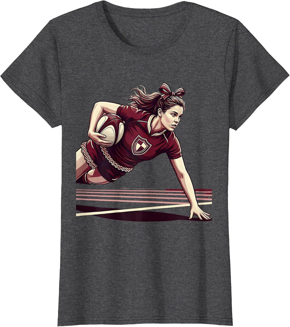 Women's Rugby Try Scorer Diving Forward Graphic T-Shirt - Dark Heather Grey