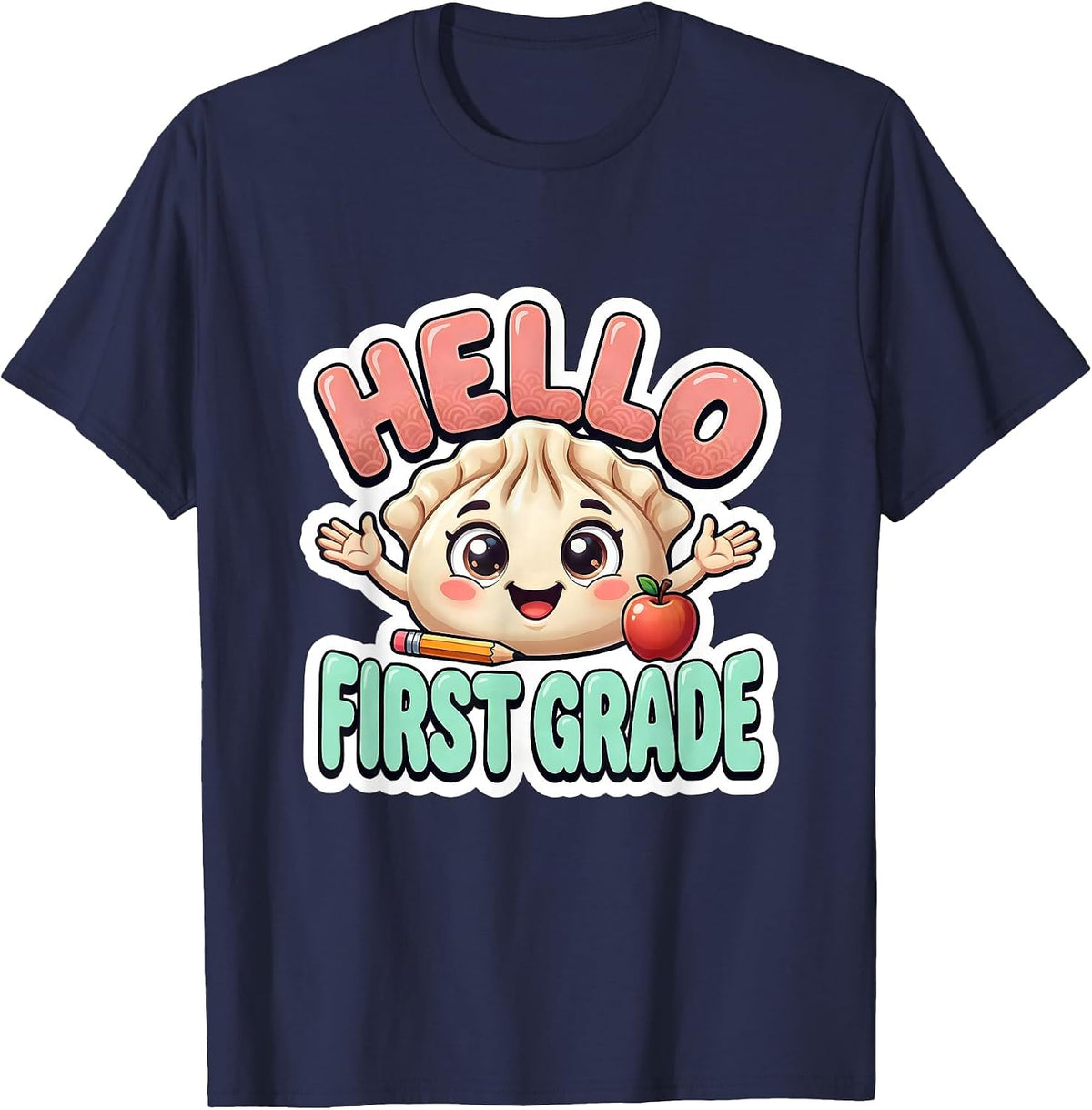 Hello First Grade Cute Dumpling Back to School Girl Teacher T-Shirt - Navy Blue
