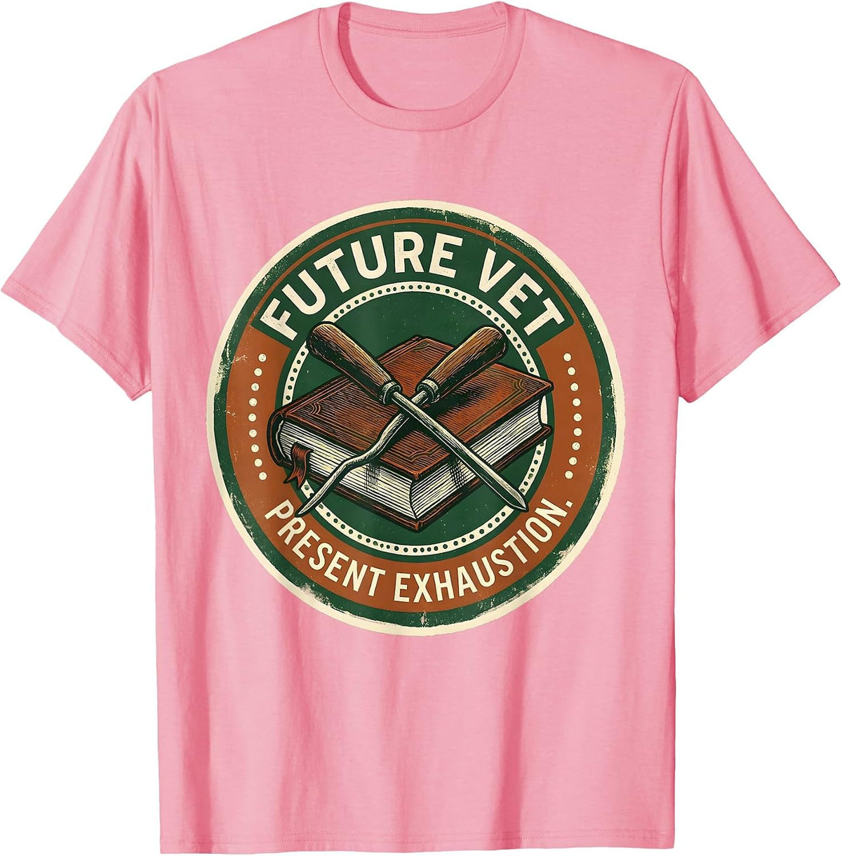 Men's Future Vet Present Exhaustion Funny Veterinarian Vet Tech T-Shirt - Pink