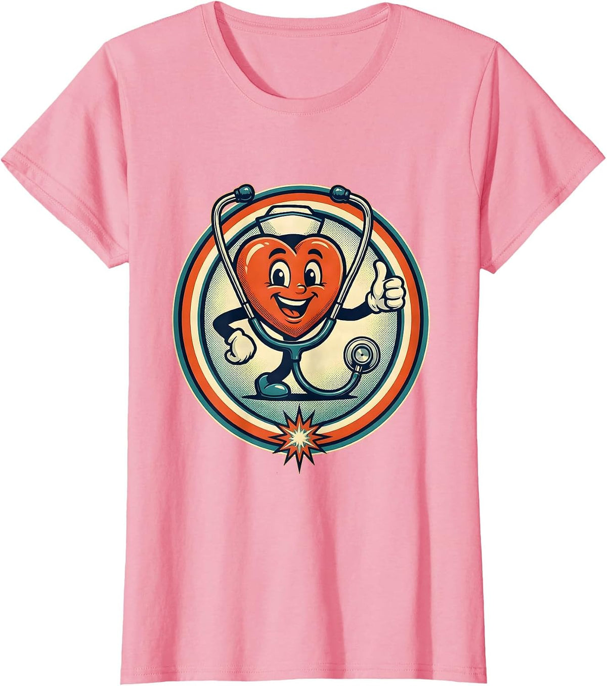 Women's School Nurse Heart Stethoscope Graphic T-Shirt - Pink