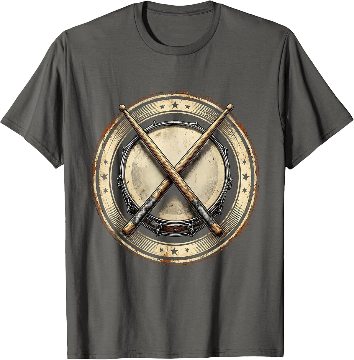 Crossed Drumsticks Snare Drum Rock Band Graphic T-Shirt - Asphalt Grey