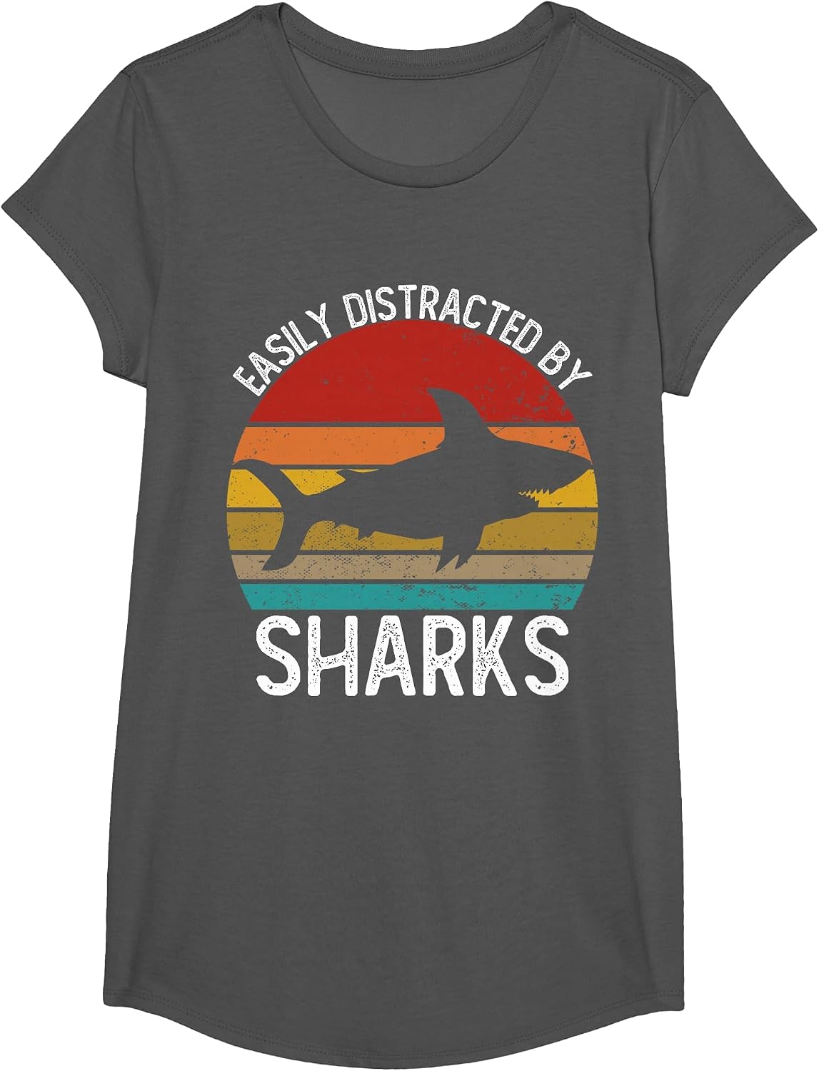 Easily Distracted By Sharks Shirts Vintage Shark T-Shirt - Girls Asphalt Grey
