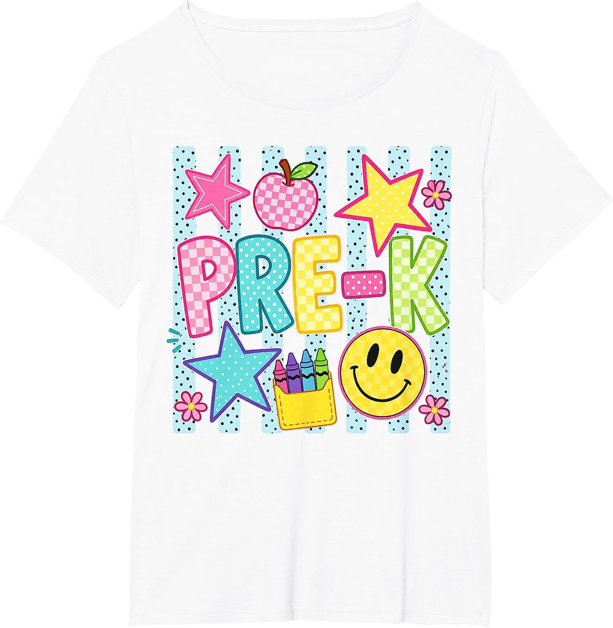 Striped Preppy Preschool Back to School Teacher Girl Kids T-Shirt - White