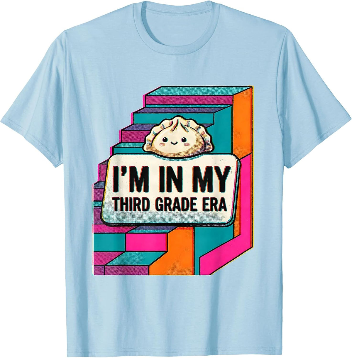 Men's I'm In My Third Grade Era Cute Kawaii Dumpling Back T-Shirt - Baby Blue