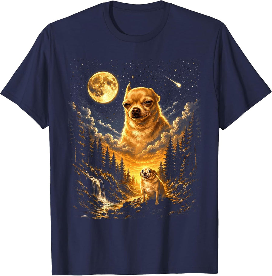 Chihuahua Howling to The Moon Vintage Funny Chihuahua Dog T-Shirt - Navy Blue