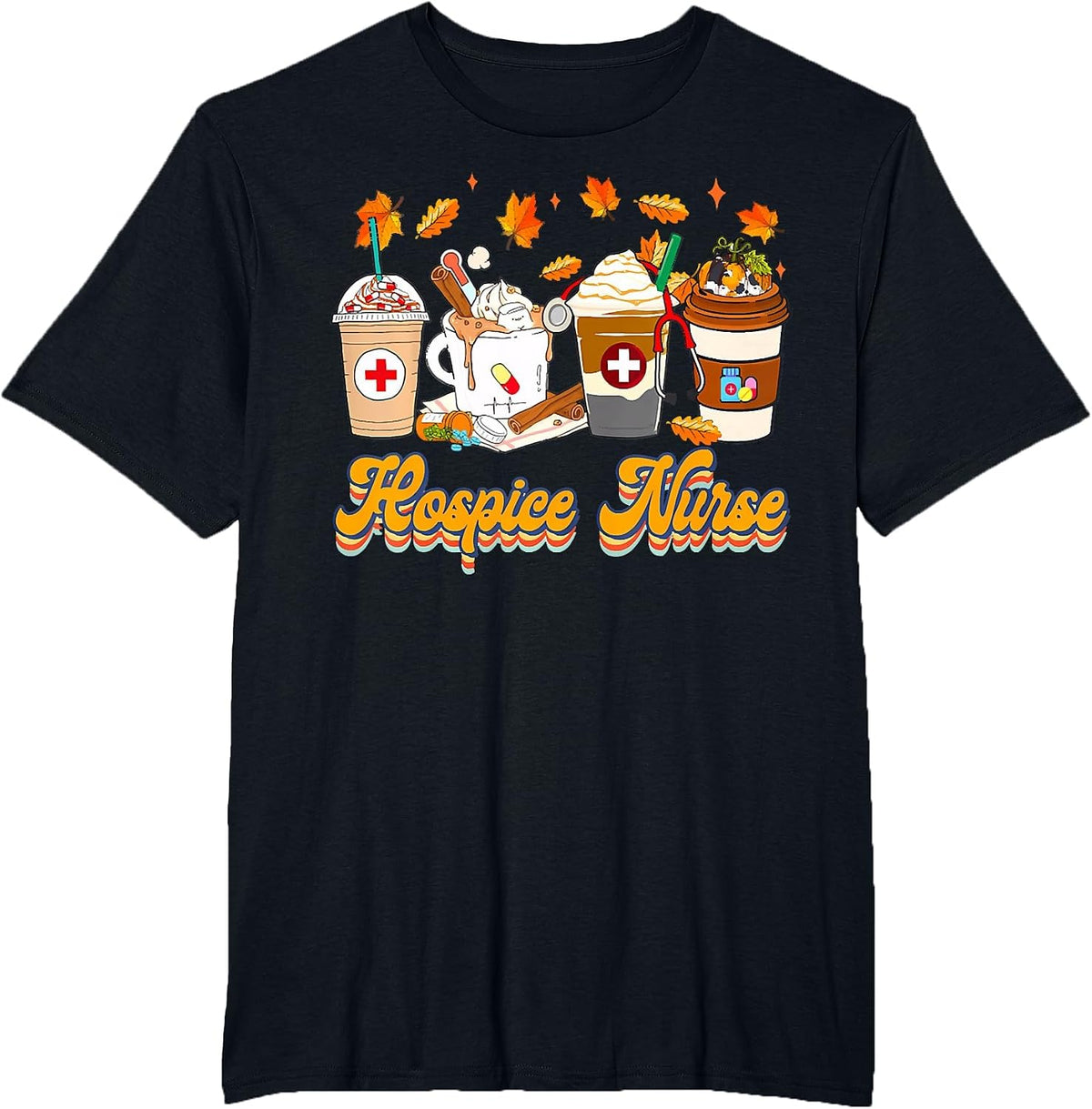 Vintage Hospice Nurse Fall Vibes Autumn Season Clothing T-Shirt - Black