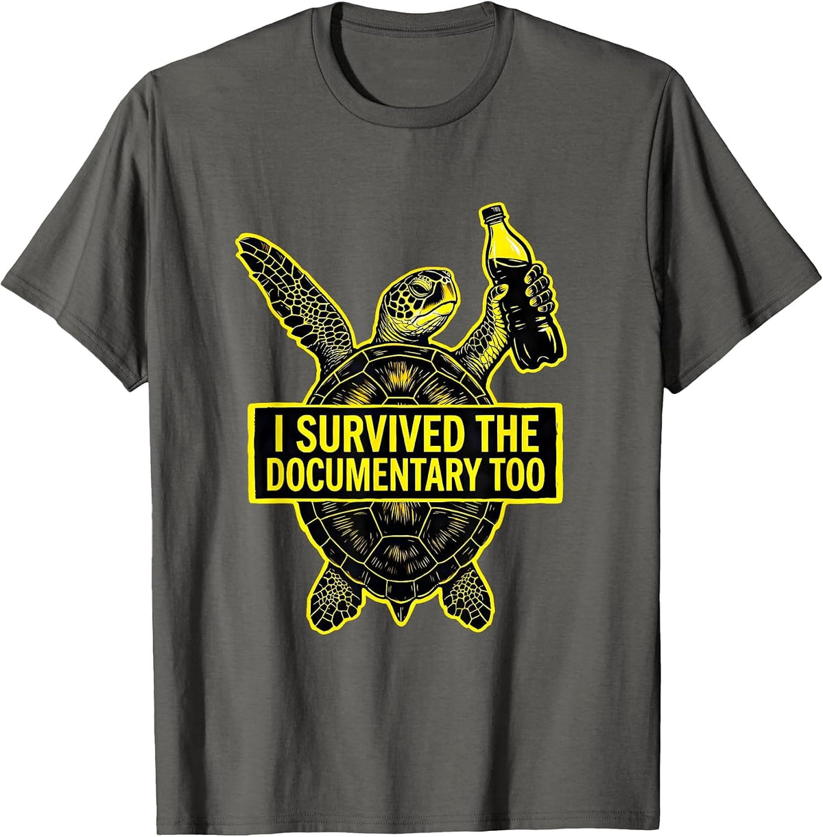 I Survived The Documentary Too Funny Sea Turtle Ocean Animal T-Shirt - Asphalt Grey