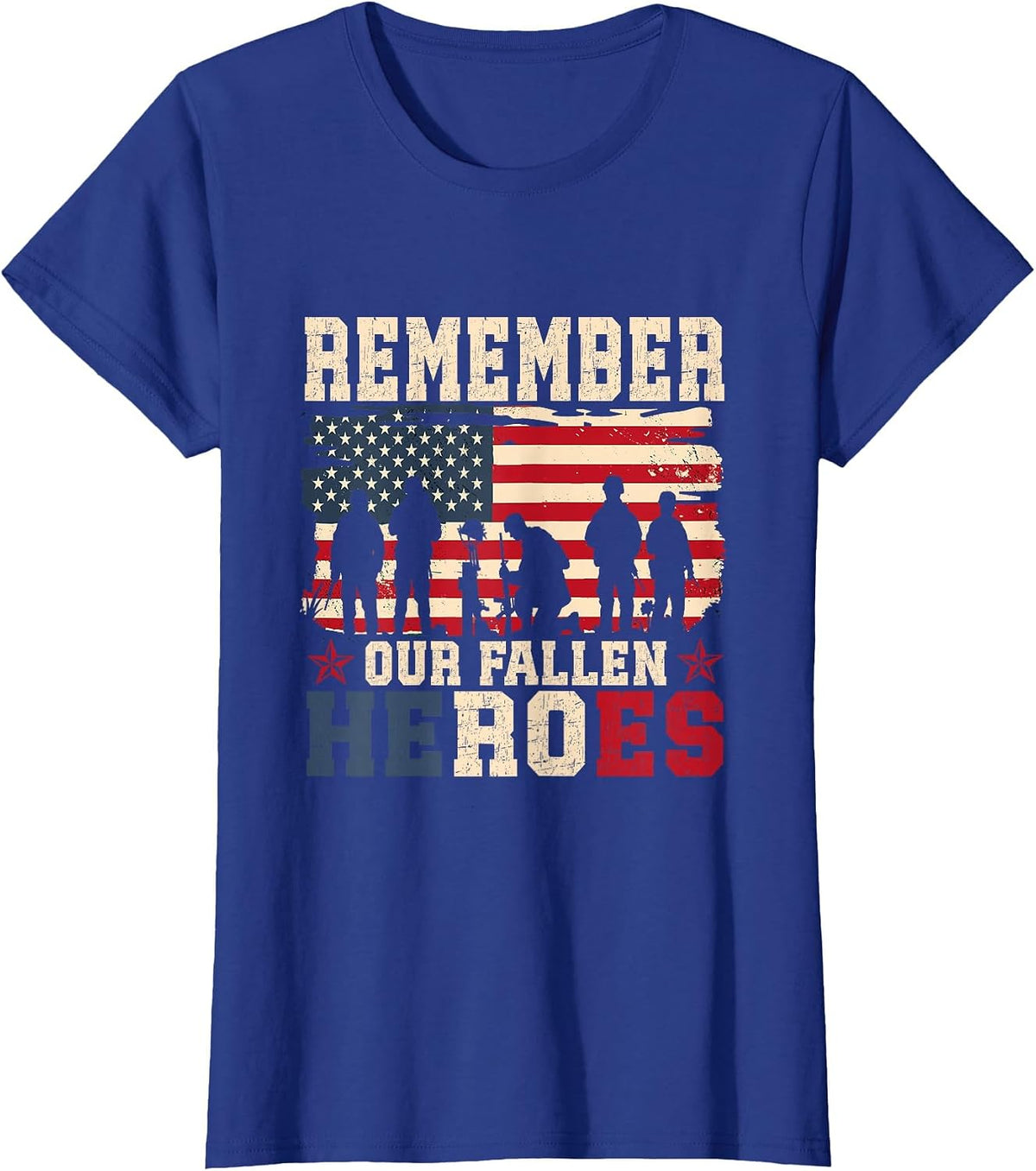 Remember Our Fallen Heroes Veteran Military Memorial Day T-Shirt - Royal Blue