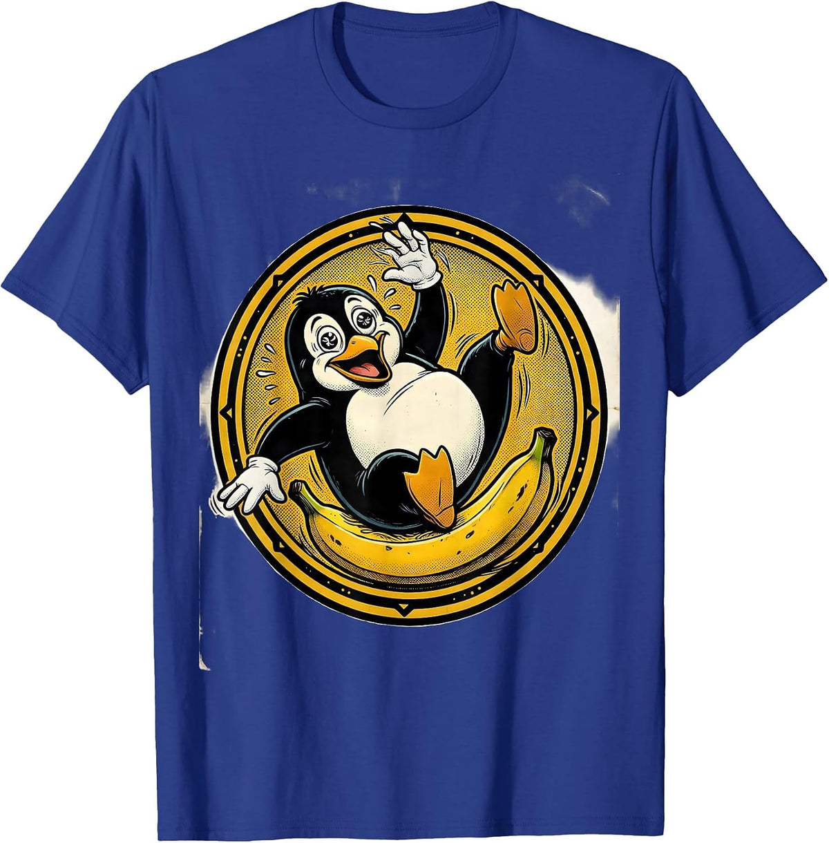 Men's Funny Penguin Slipping on Banana Peel T-Shirt - Royal Blue