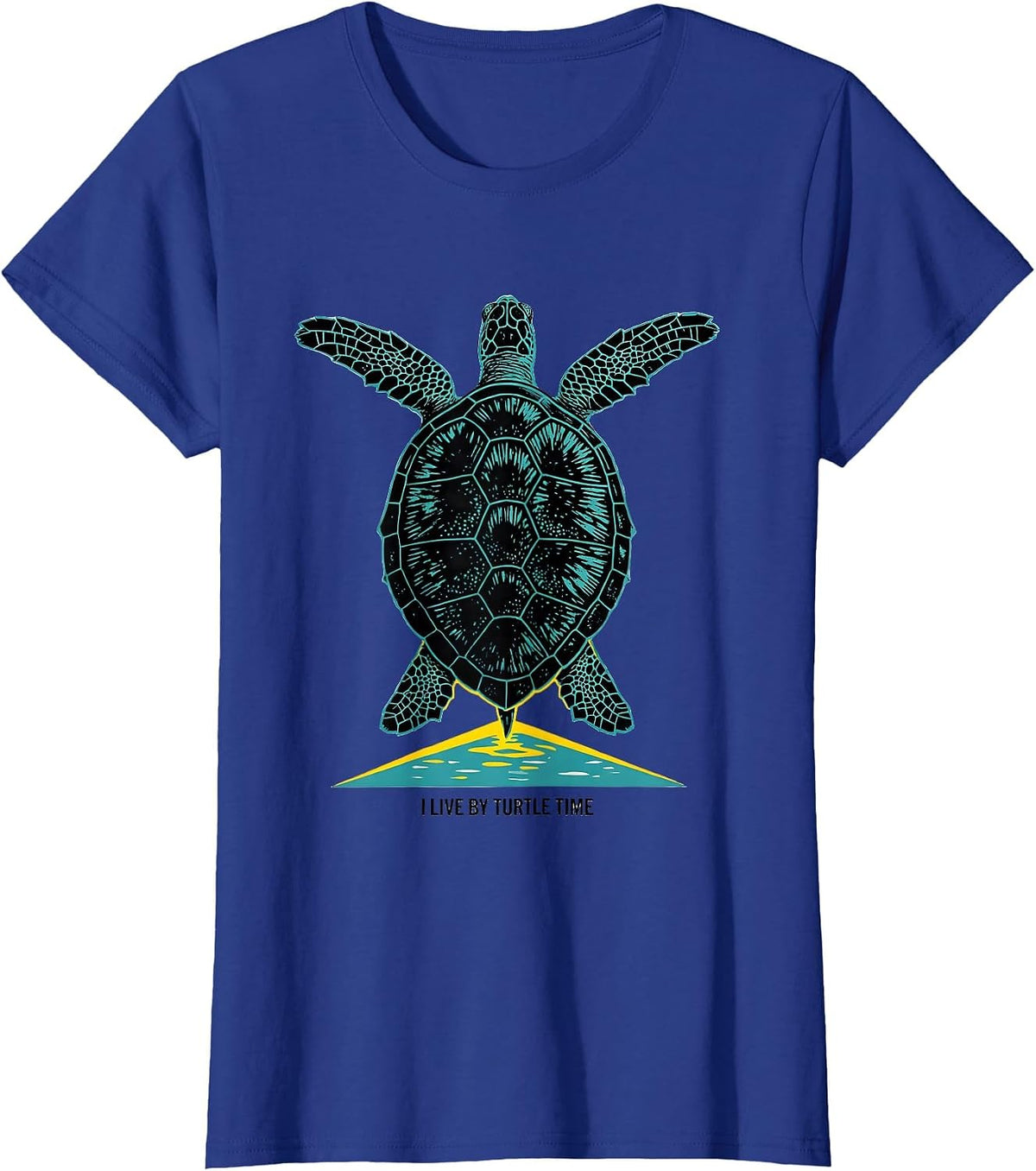 Women's I Live By Turtle Time Funny Sea Turtle Lover Animal Humor T-Shirt - Royal Blue
