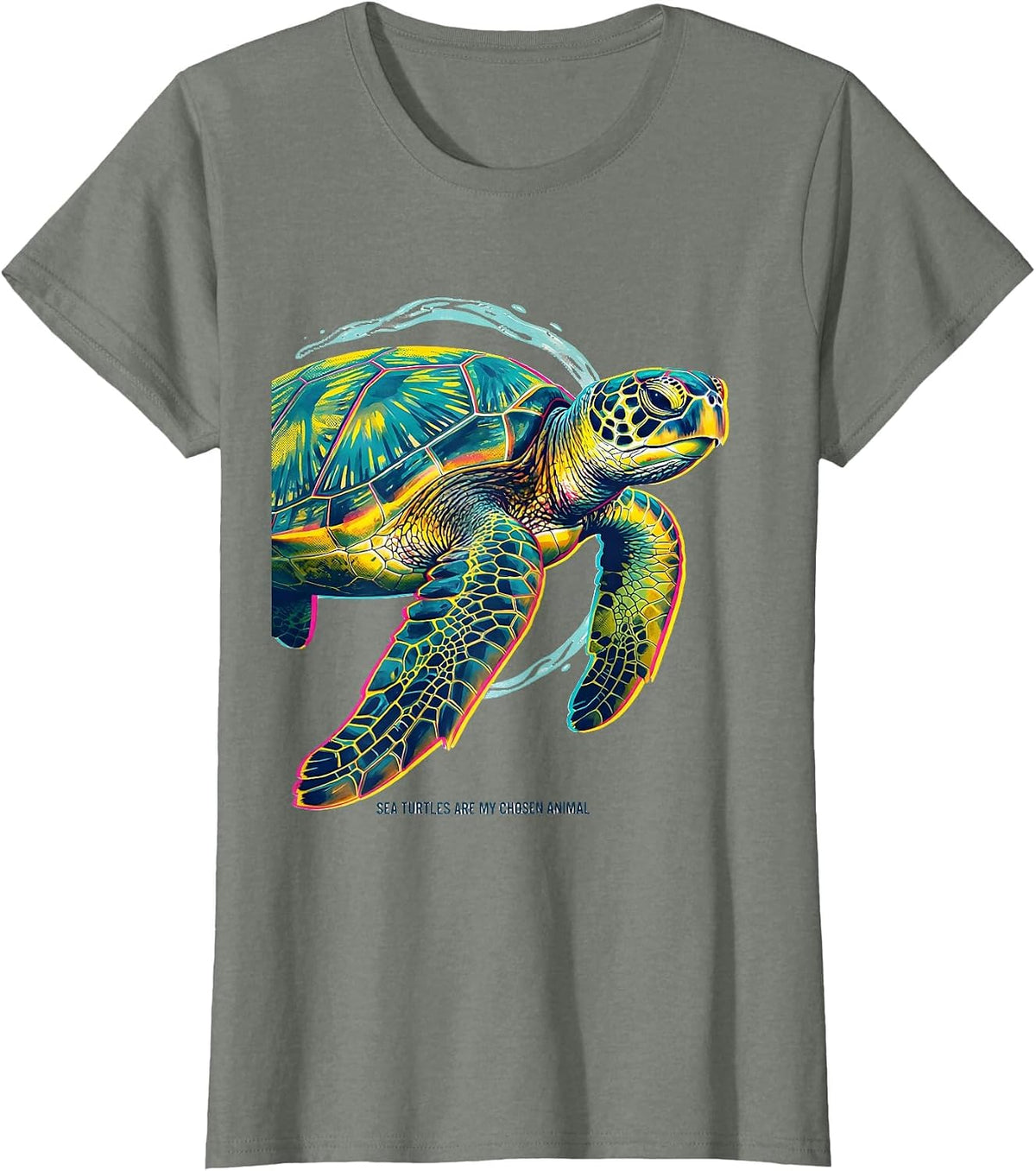 Women's Sea Turtles Are My Chosen Animal Risograph Ocean Animal T-Shirt - Olive Heather