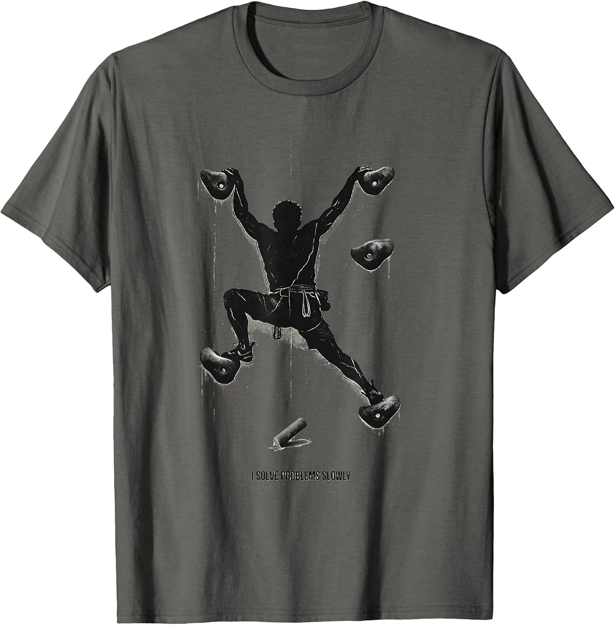 I Solve Problems Slowly Distressed Funny Rock Climber Gift T-Shirt - Asphalt Grey