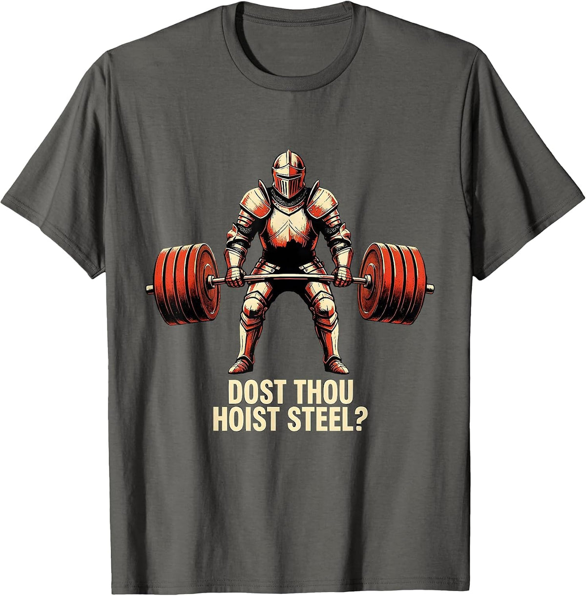 Men's Dost Thou Hoist Steel Stencil Graphic Funny Gym Medieval T-Shirt - Asphalt Grey