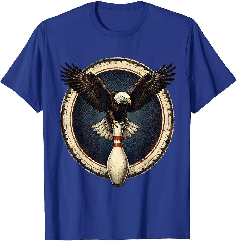 Bald Eagle Bowling Pin Graphic Tee T-Shirt - Royal Blue