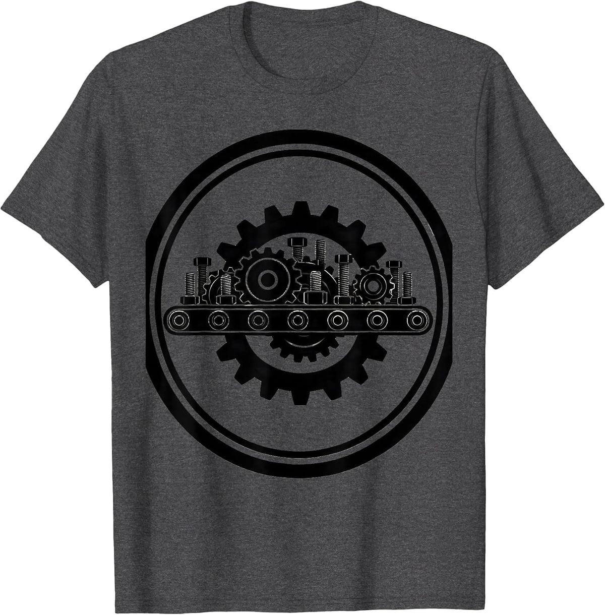 Conveyor Belt Gears and Bolts Industrial Design T-Shirt - Dark Heather Grey