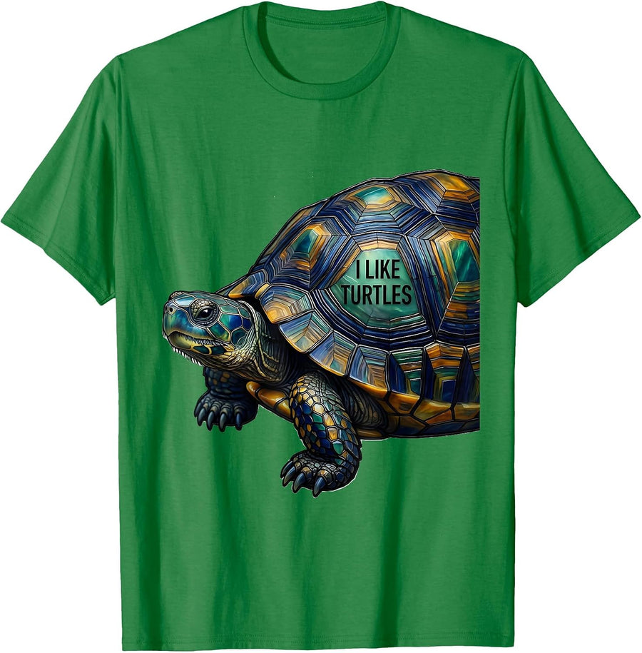 Men's I Like Turtles Stained Glass Mosaic Turtle Lover Reptile T-Shirt - Kelly Green