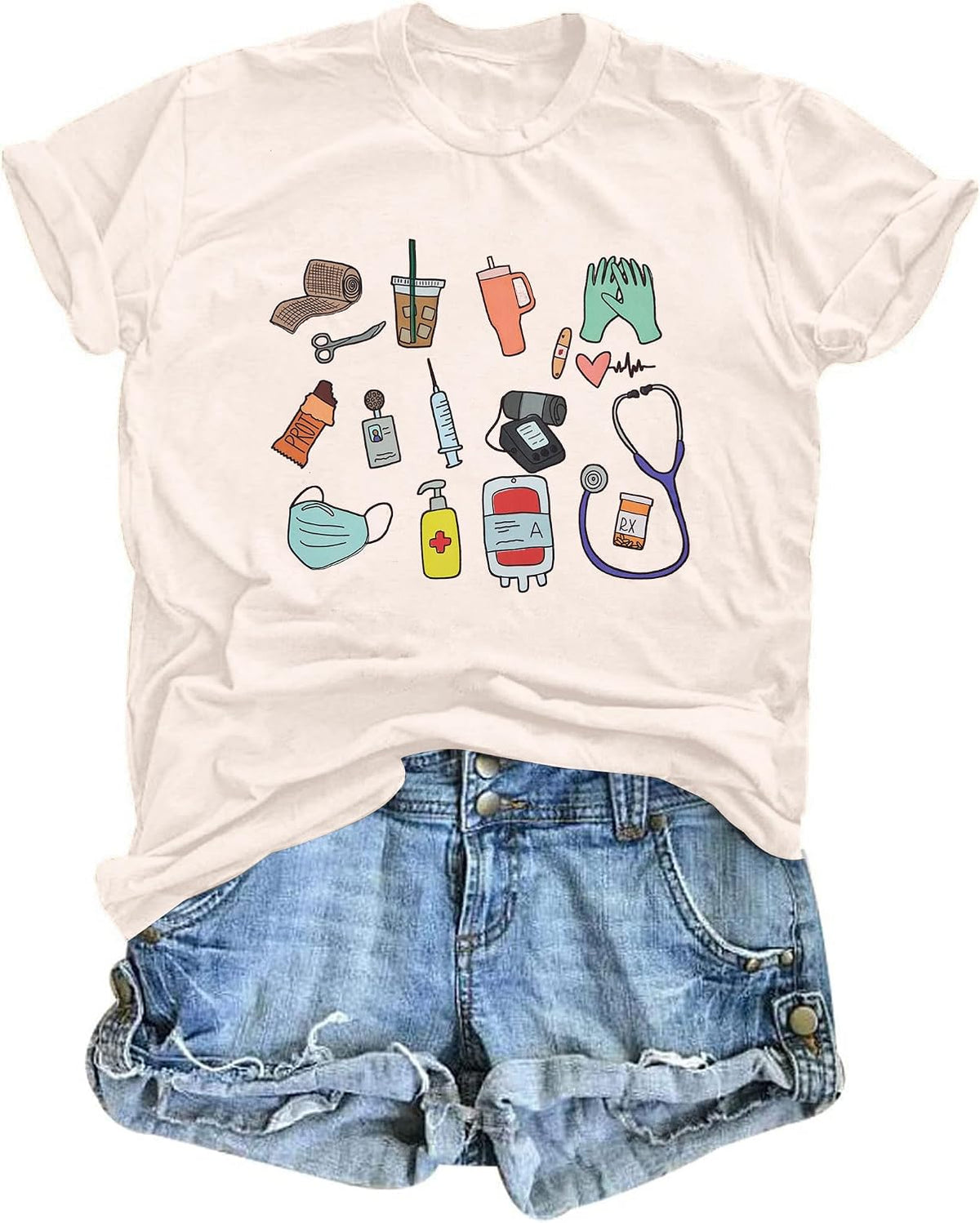 Nurse Shirt Women Nurse Accessories Graphic: Tees Cute Nurse Life T-Shirt Inspirational Short Sleeve Tee Tops - Apricot