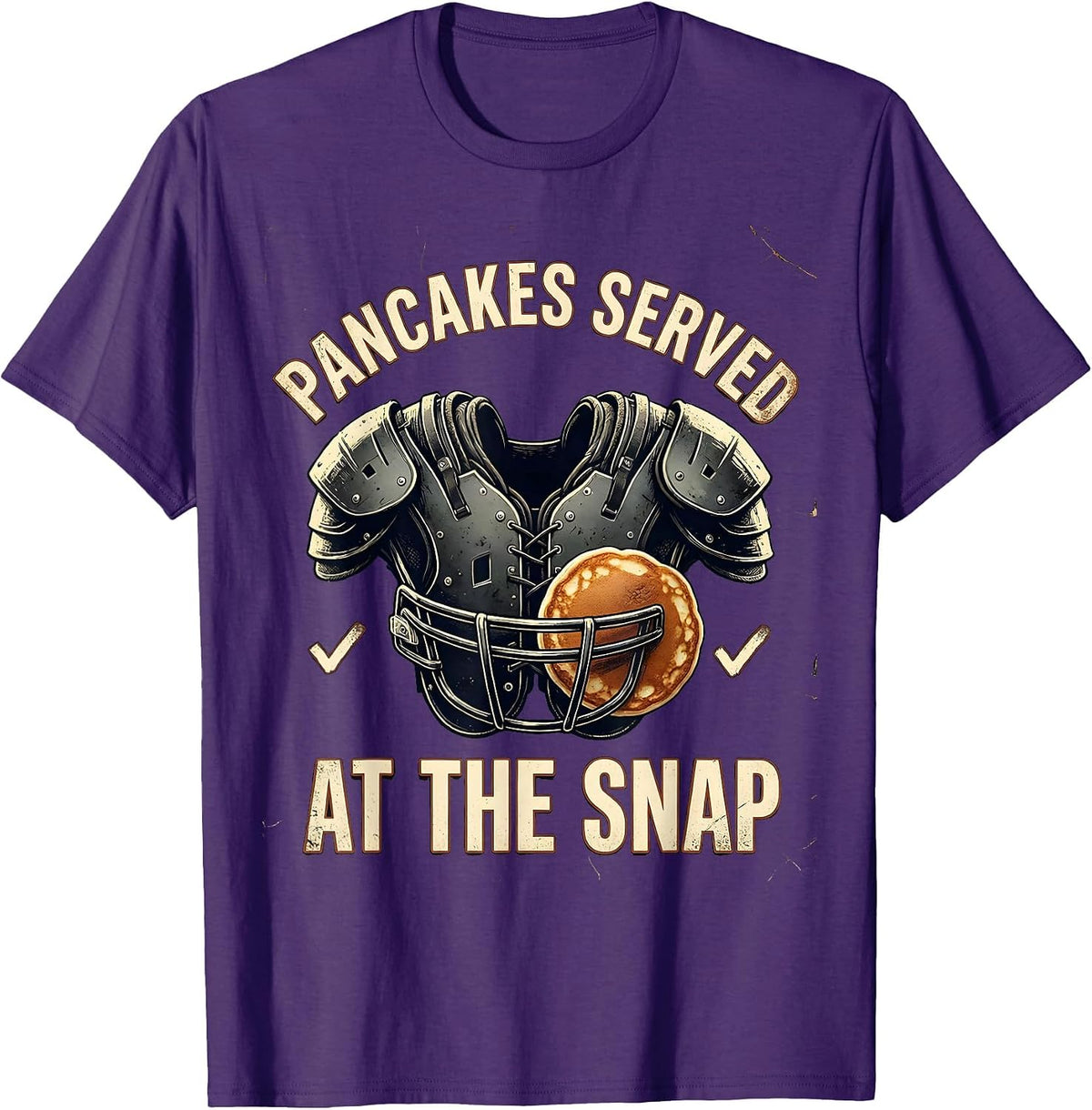 Men's Pancakes Served At The Snap Distressed Football Lineman T-Shirt - Purple