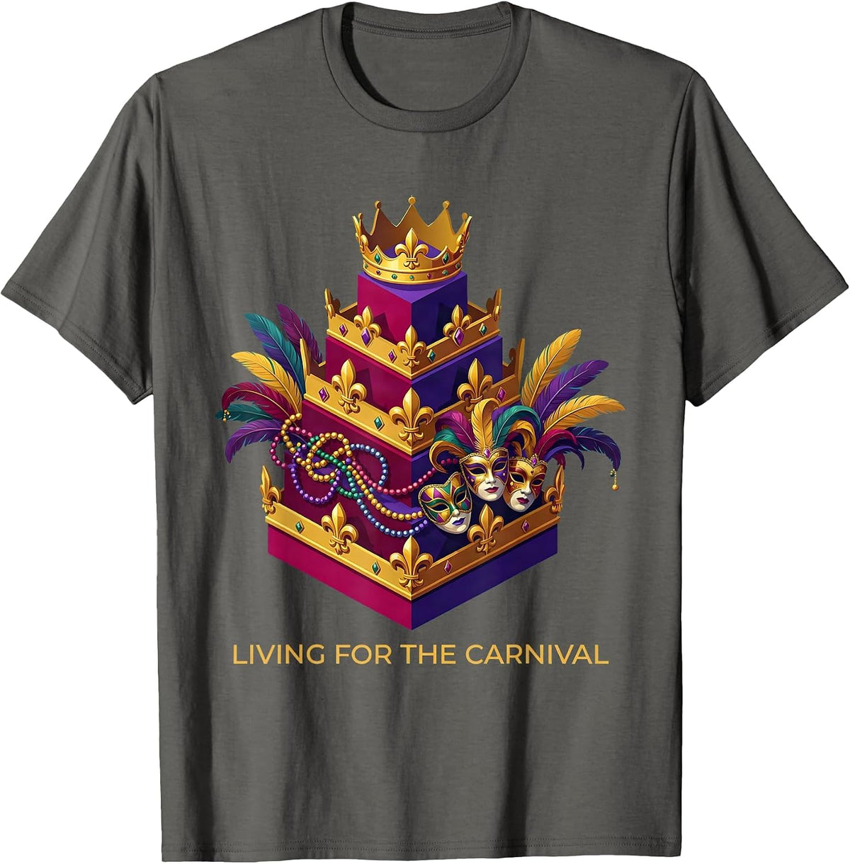 Living for the Carnival Mardi Gras Design T-Shirt - Asphalt Grey