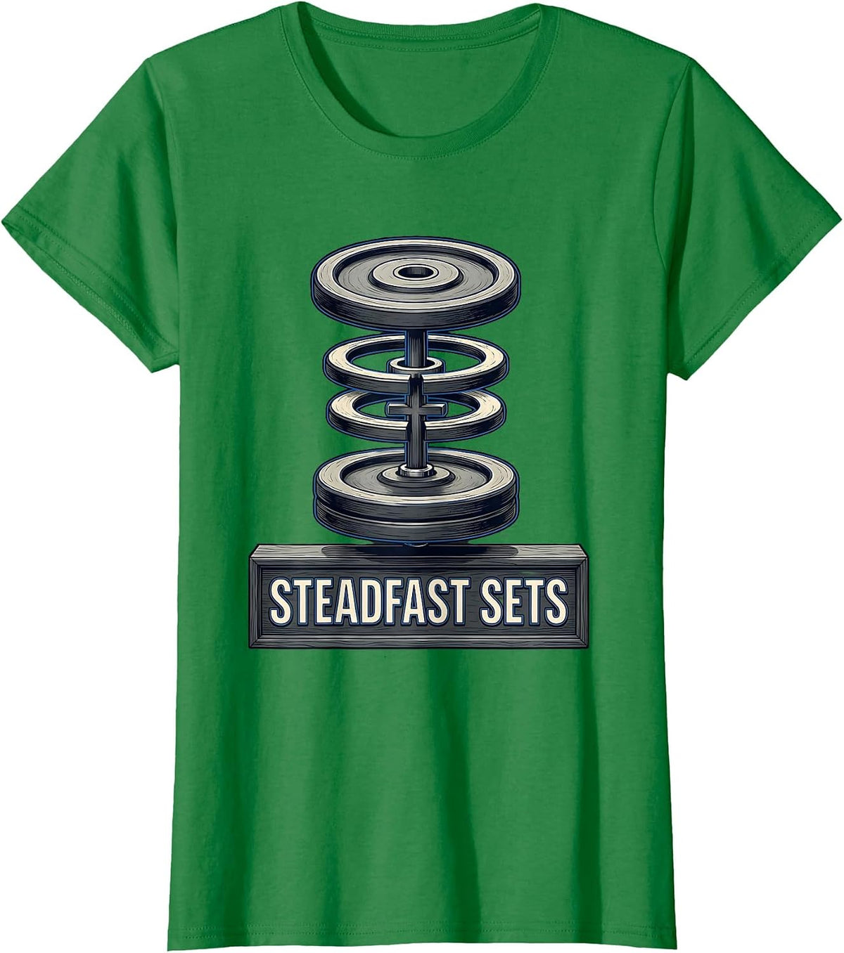 Women's Steadfast Sets Faith Fitness Funny Gym Christian T-Shirt - Kelly Green