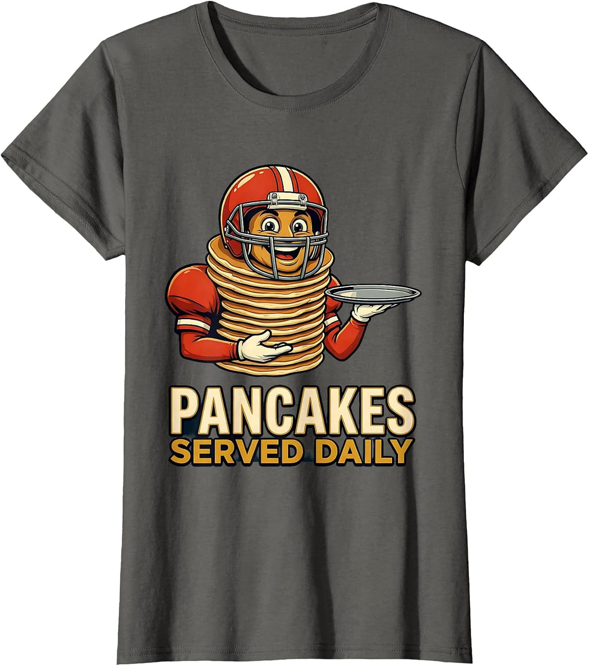 Women's Pancakes Served Daily Retro Advertising Football Lineman T-Shirt - Asphalt Grey