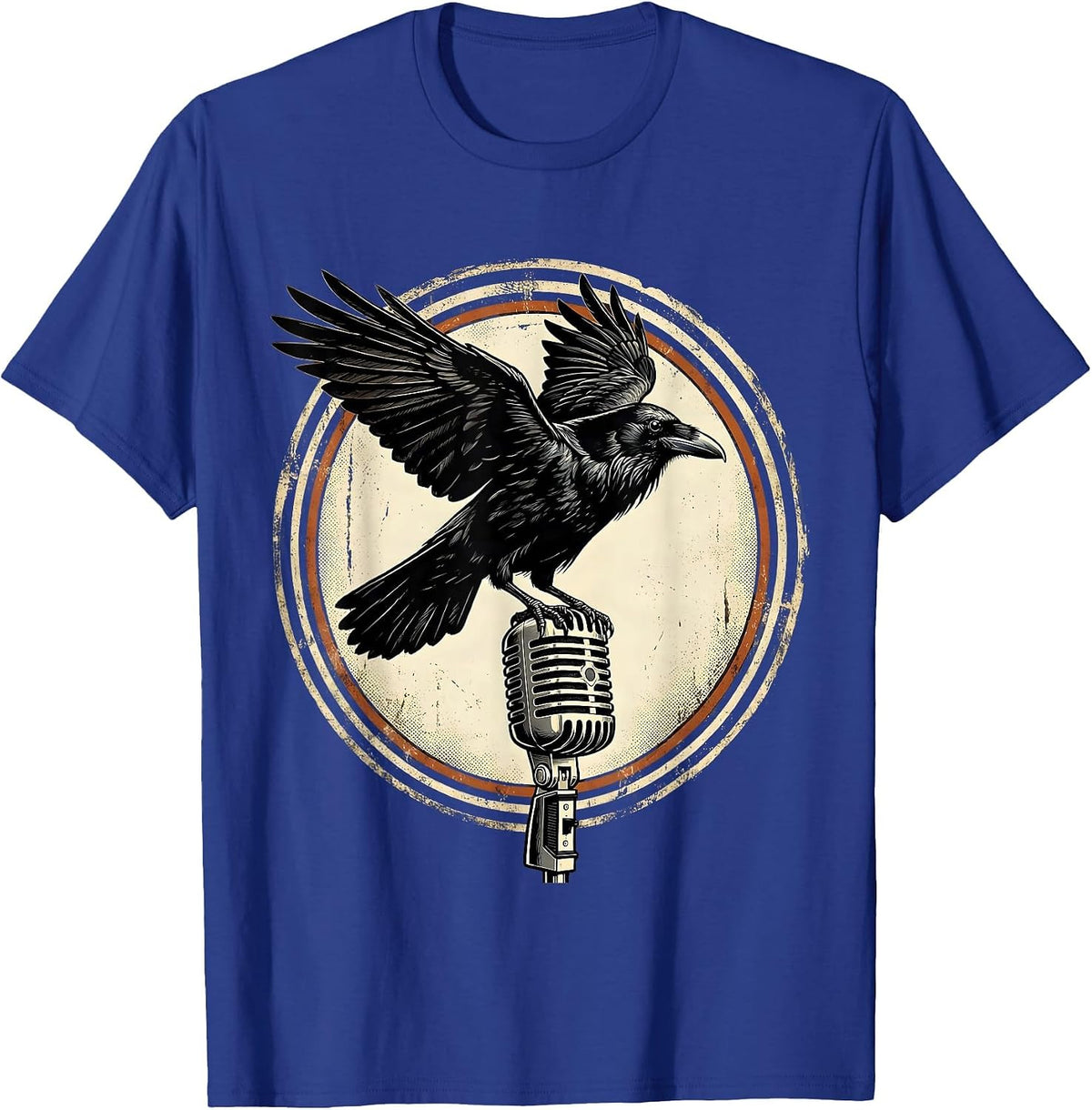 Men's Raven on Vintage Microphone Rock and Roll Graphic T-Shirt - Royal Blue