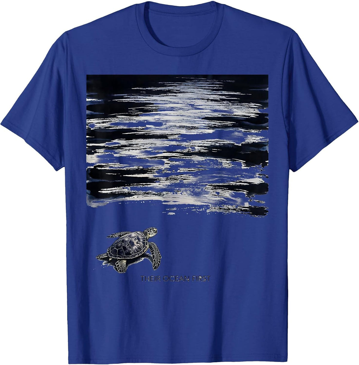 Men's Their Ocean First Ink Brush Sea Turtle Beach Souvenir T-Shirt - Royal Blue