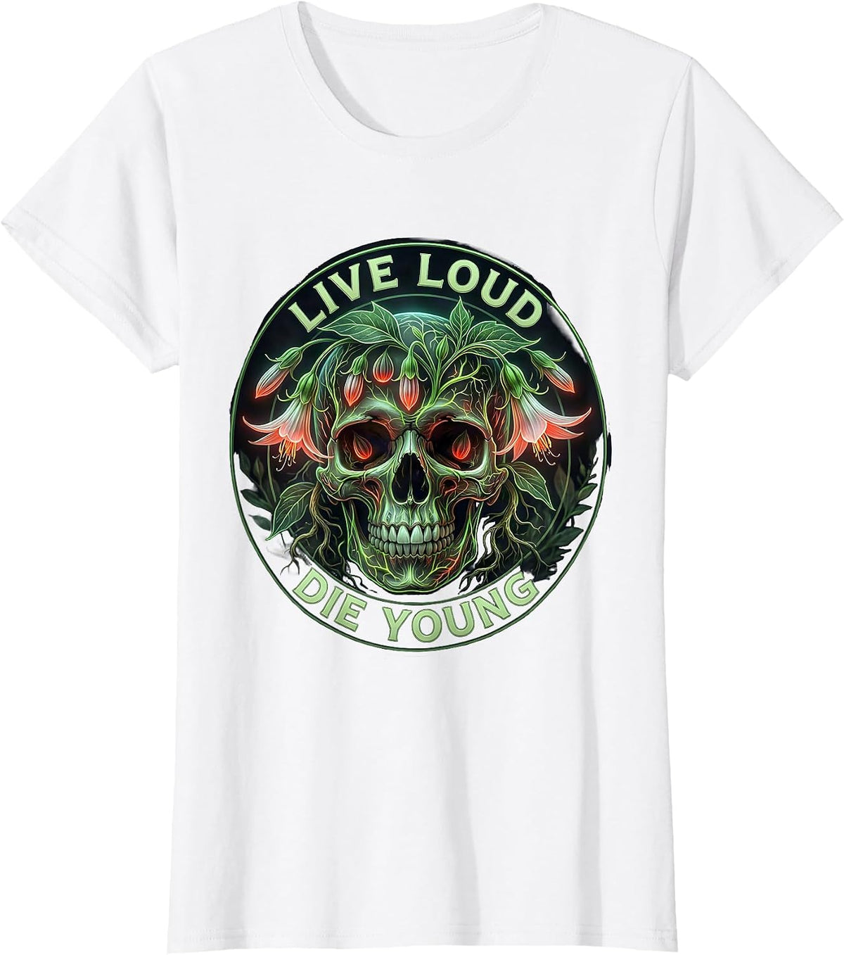 Women's Live Loud Die Young 80s Rock Band Design T-Shirt - White