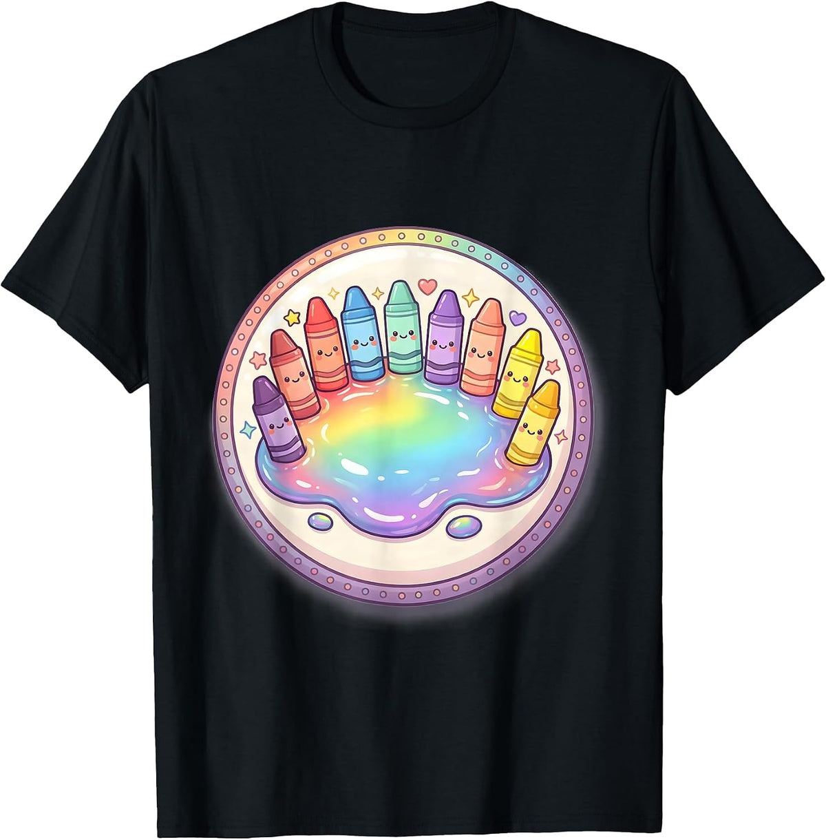Men's Preschool Teacher Melted Crayon Rainbow Design T-Shirt - Black