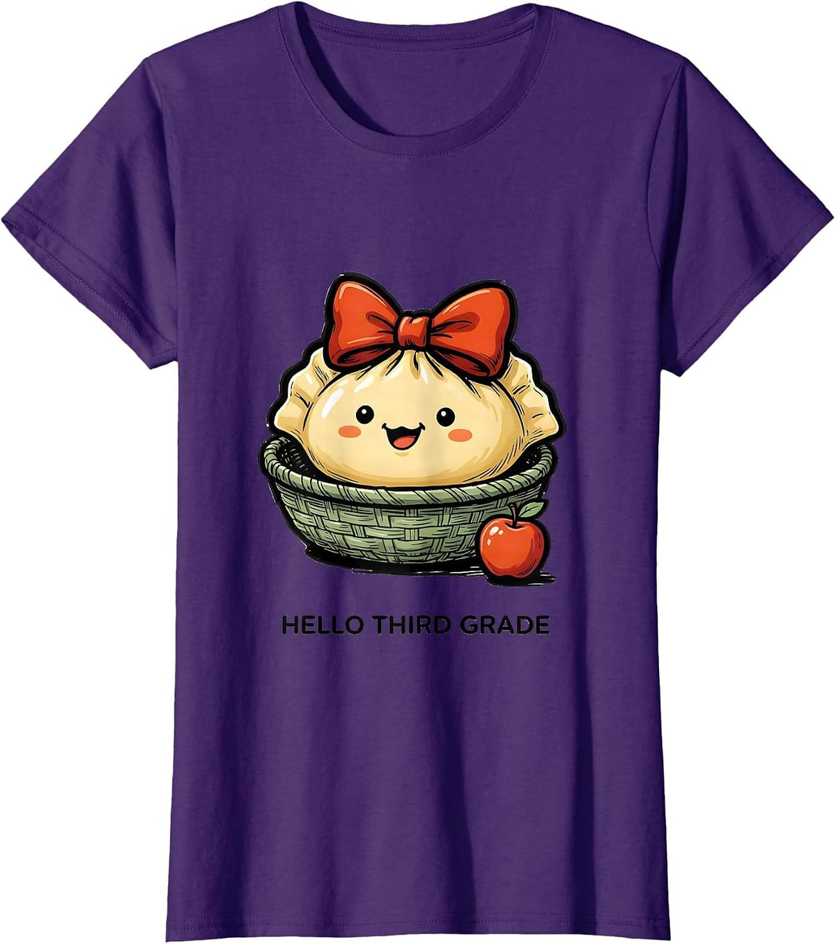Women's Hello Third Grade Cute Dumpling Back to School Girl Teacher T-Shirt - Purple
