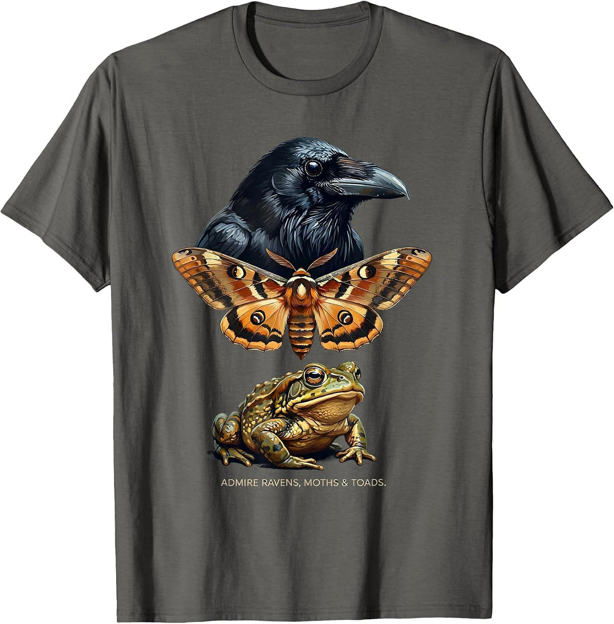 Men's Admire Ravens, Moths & Toads Whimsical Misunderstood T-Shirt - Asphalt Grey