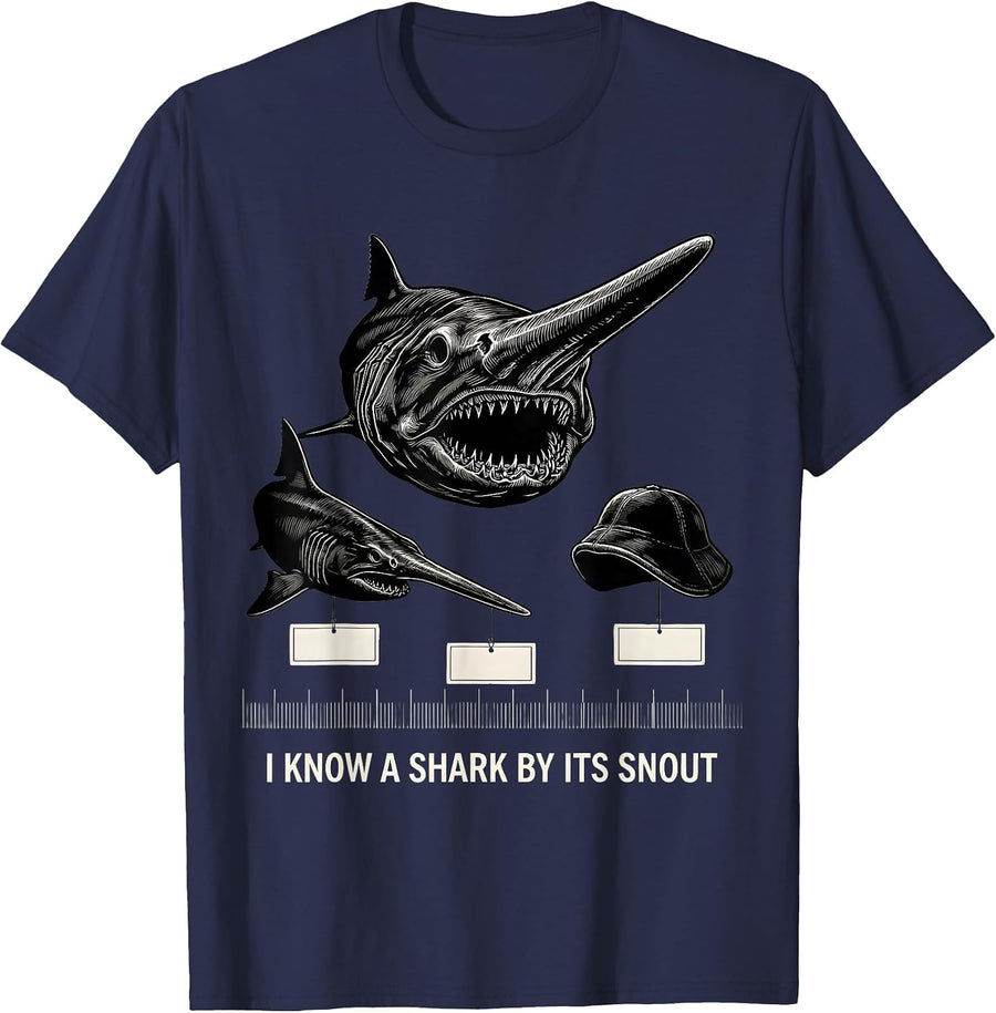 I Know A Shark By Its Snout Funny Shark Lover Marine Biology T-Shirt - Navy Blue