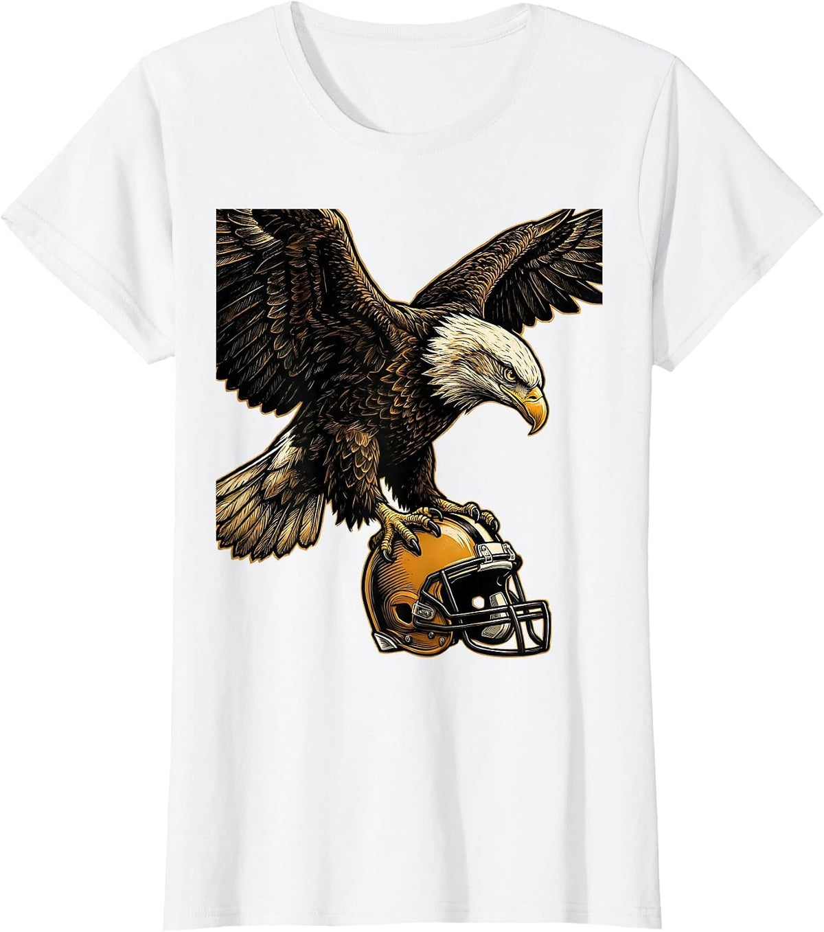 Bald Eagle on Football Helmet College Fan Graphic T-Shirt - White