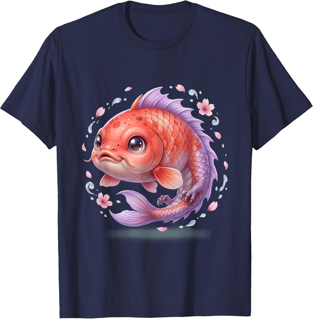 Koi Fish to Dragon Transformation Anime Art T-Shirt - Navy Blue