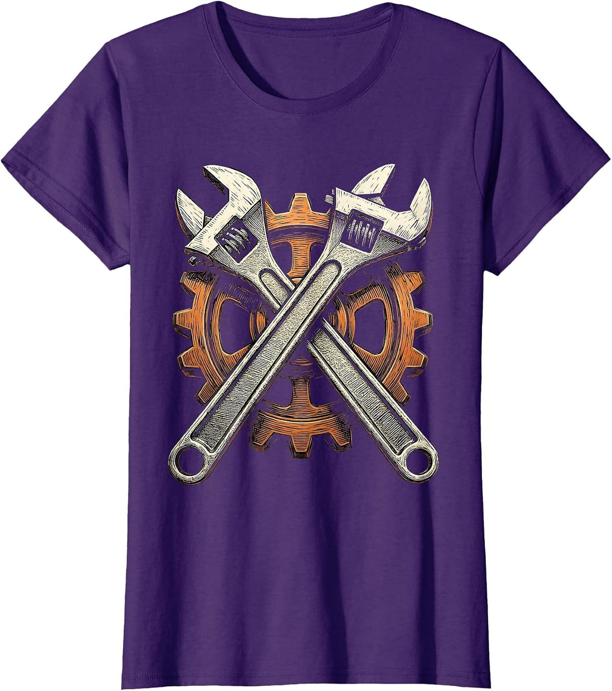 Women's Crossed Wrenches Gear Wheel Mechanic Design T-Shirt - Purple