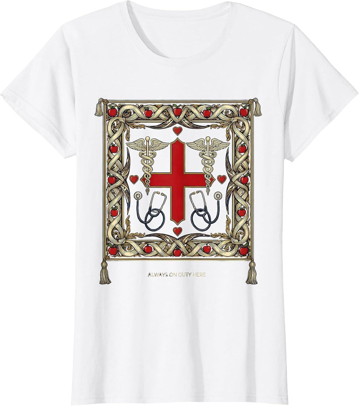 Women's School Nurse Always On Duty Graphic Design T-Shirt - White