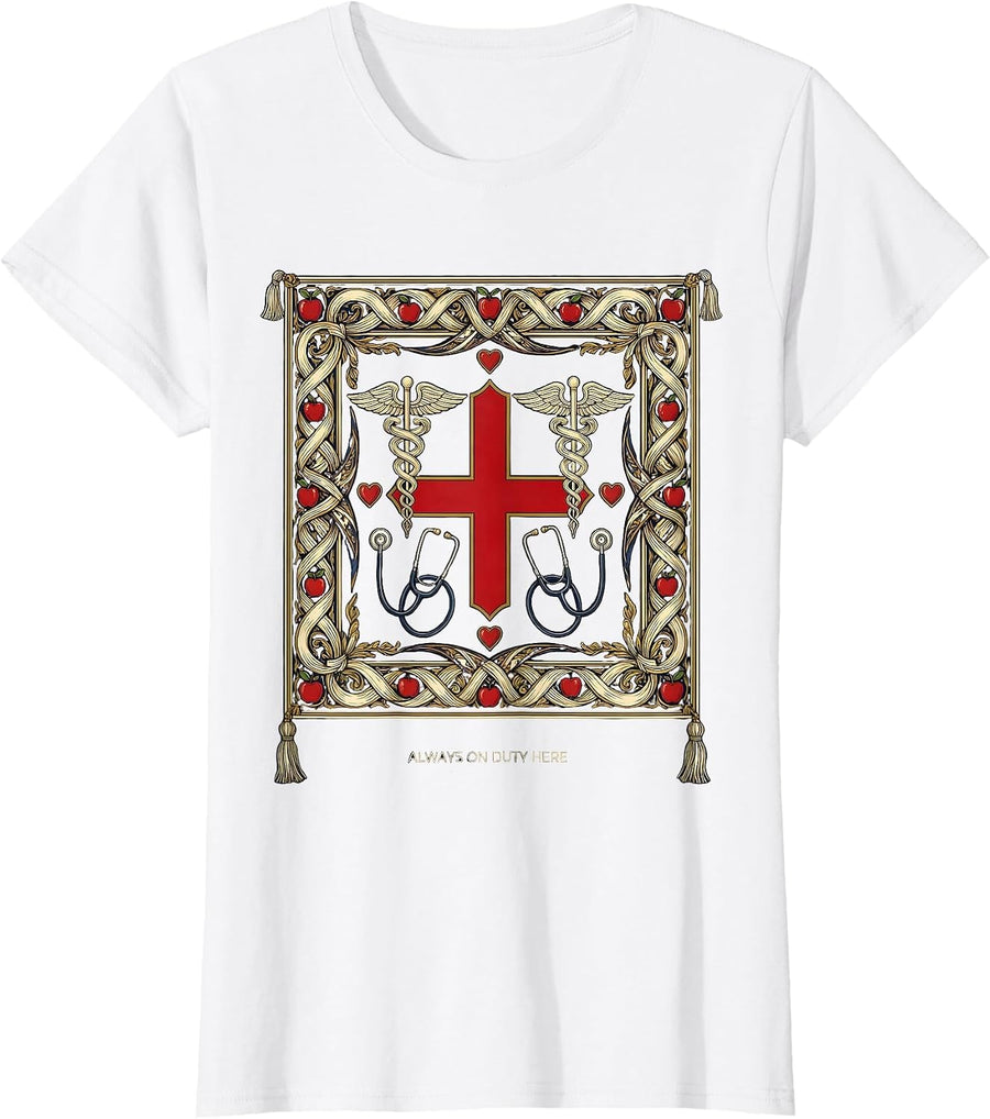 Women's School Nurse Always On Duty Graphic Design T-Shirt - White