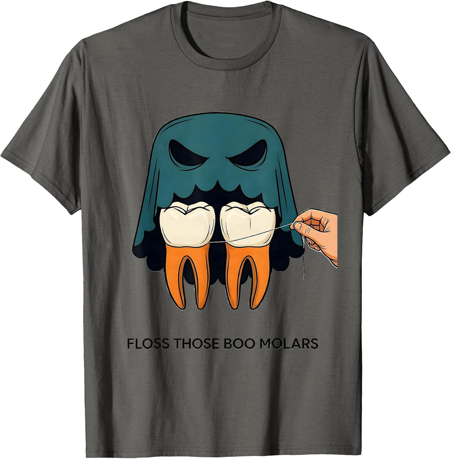 Floss Those Boo Molars Funny Dental Hygienist Halloween T-Shirt - Asphalt Grey