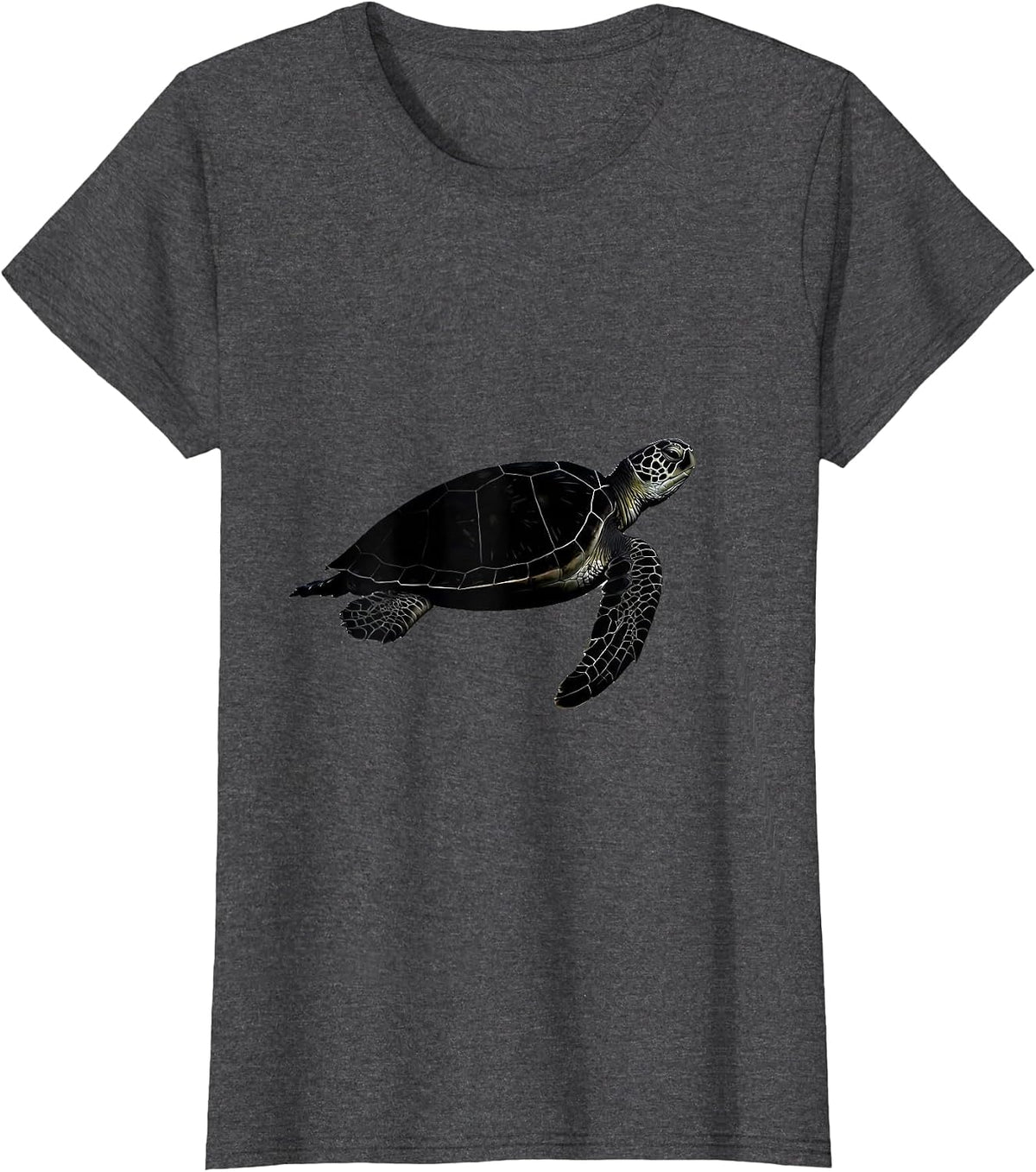 Women's Sea Turtle Silhouette Flat Novelty Ocean Animal Humor T-Shirt - Dark Heather Grey
