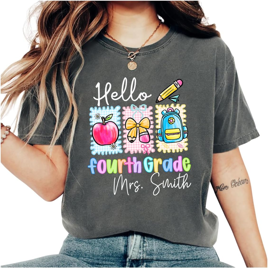 Personalized Teacher Shirt, Custom Pencil and Bow Design, Back to School Shirt for Women, Personalized Teacher T-Shirt Gift