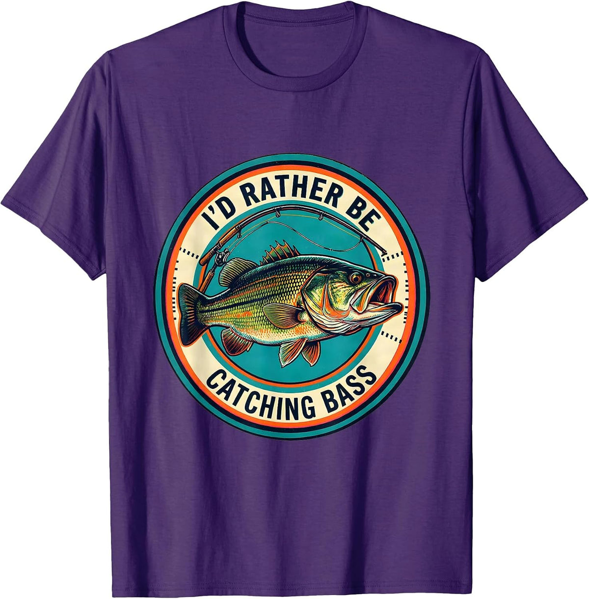 Men's I'd Rather Be Catching Bass Funny Fishing Humor Boys Kids T-Shirt - Purple