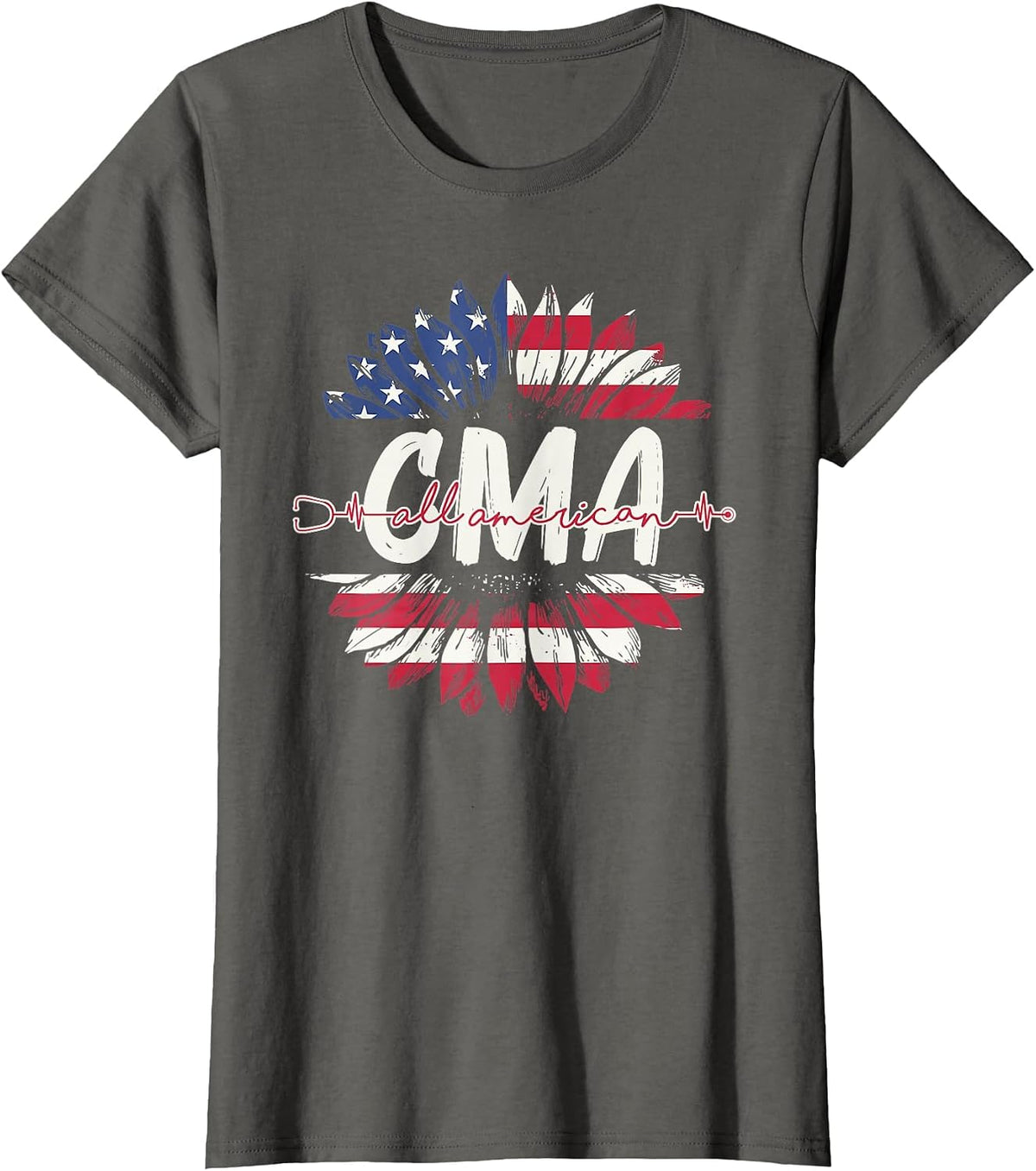 All American CMA Life American Flag Sunflower 4th of July T-Shirt - Asphalt Grey