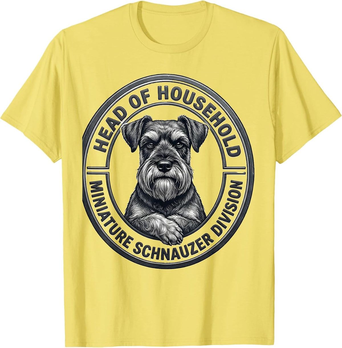 Men's Head Of Household Miniature Schnauzer Division Funny T-Shirt - Lemon Yellow