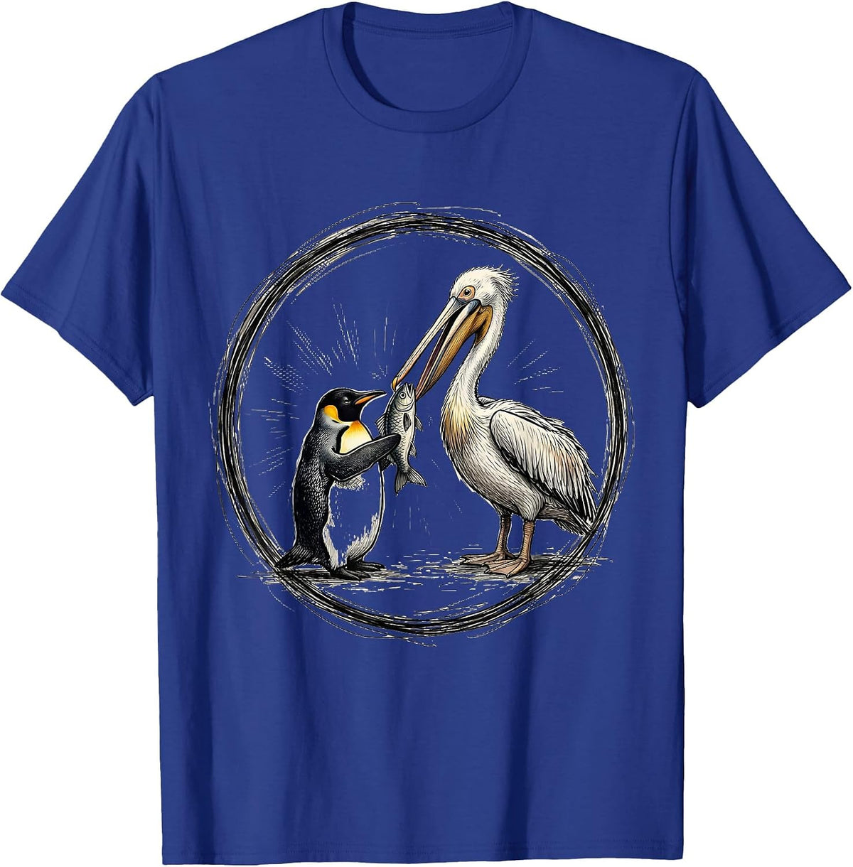 Be Kind Penguin and Pelican Sharing Design T-Shirt - Royal Blue