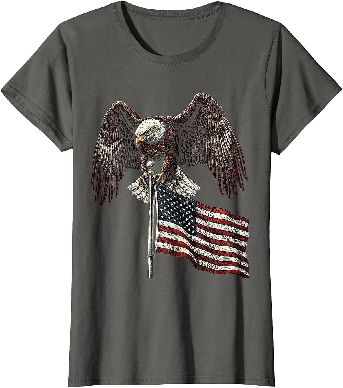 Women's Bald Eagle American Flag Patriotic Illustration T-Shirt - Asphalt Grey