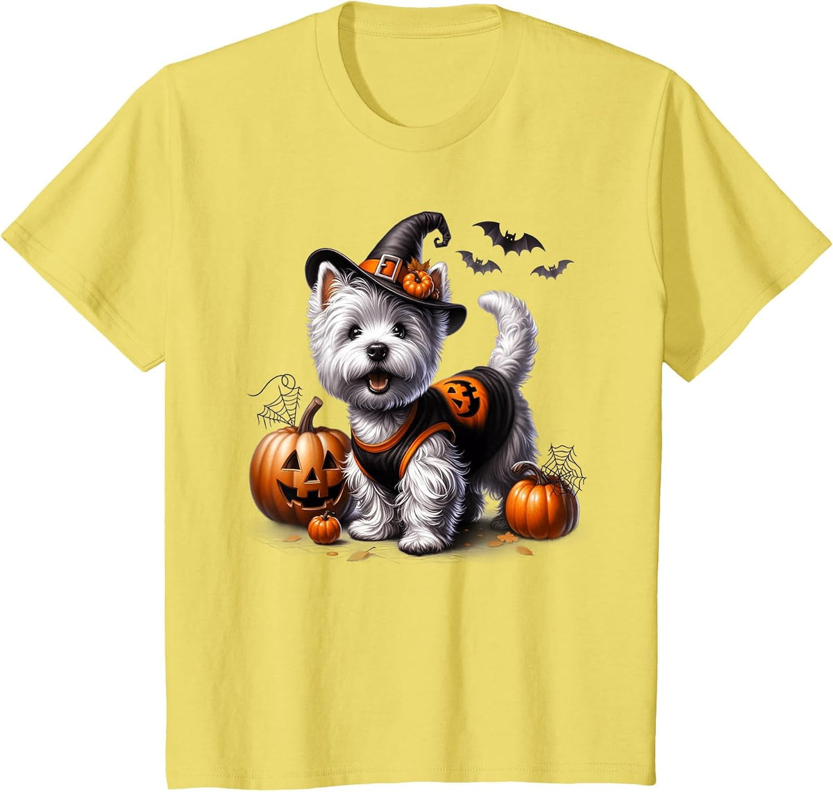 Cute Halloween Westie Tee West Highland Terrier Dog Design T-Shirt - Lemon Yellow