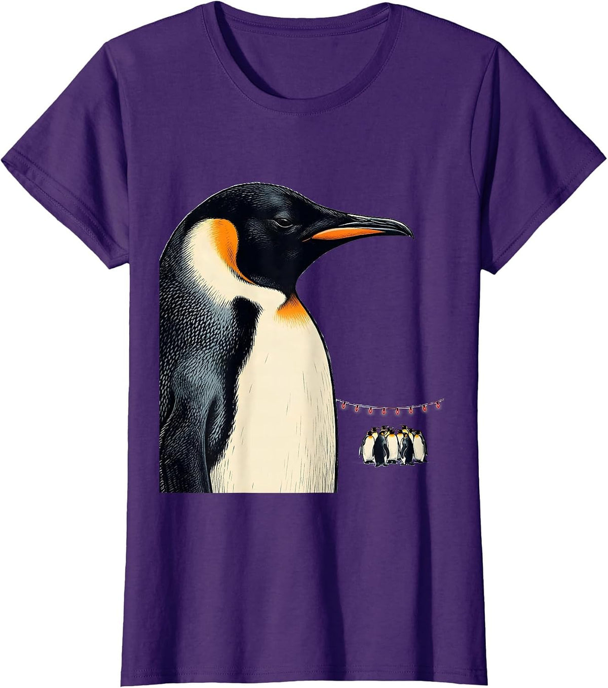 Women's Giant Penguin Holiday Light Funny Christmas Penguin Lover T-Shirt - Purple