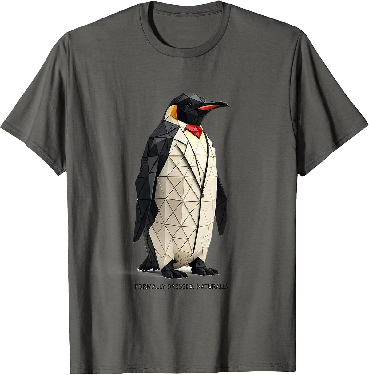 Men's Formally Dressed Naturally Geometric Penguin Lover Christmas T-Shirt - Asphalt Grey