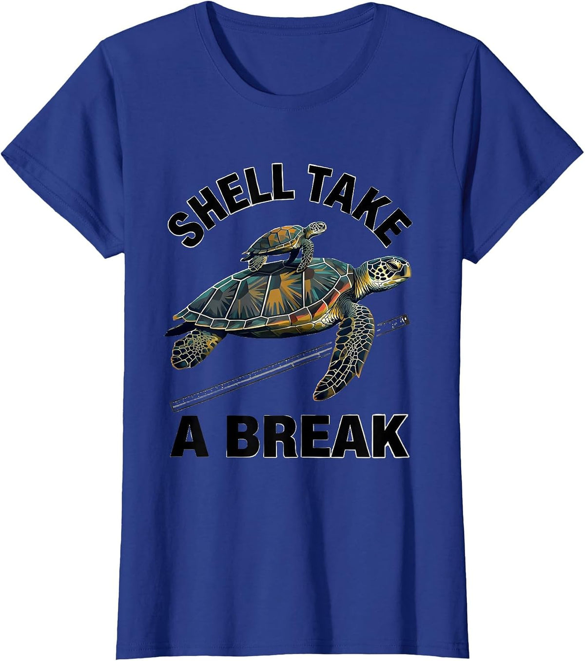 Women's Shell Take A Break Midcentury Modern Sea Turtle Ocean Animal T-Shirt - Royal Blue